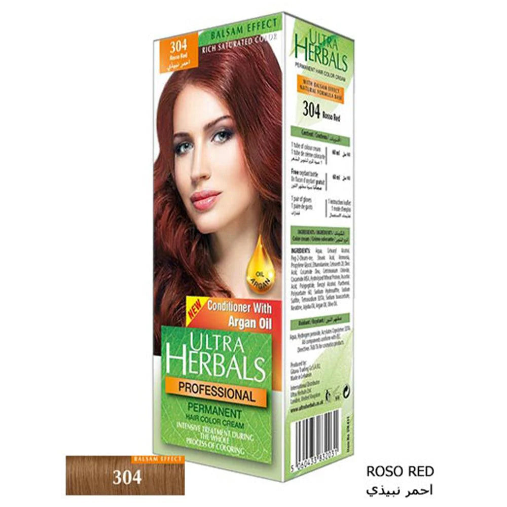 Ultra Herbals Professional Hair Color Cream 304 Rosso Red + GIFT