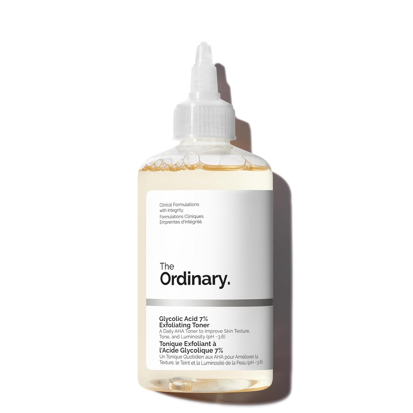 Bottle of 'The Ordinary' Glycolic Acid 7% Exfoliating Toner on a white background