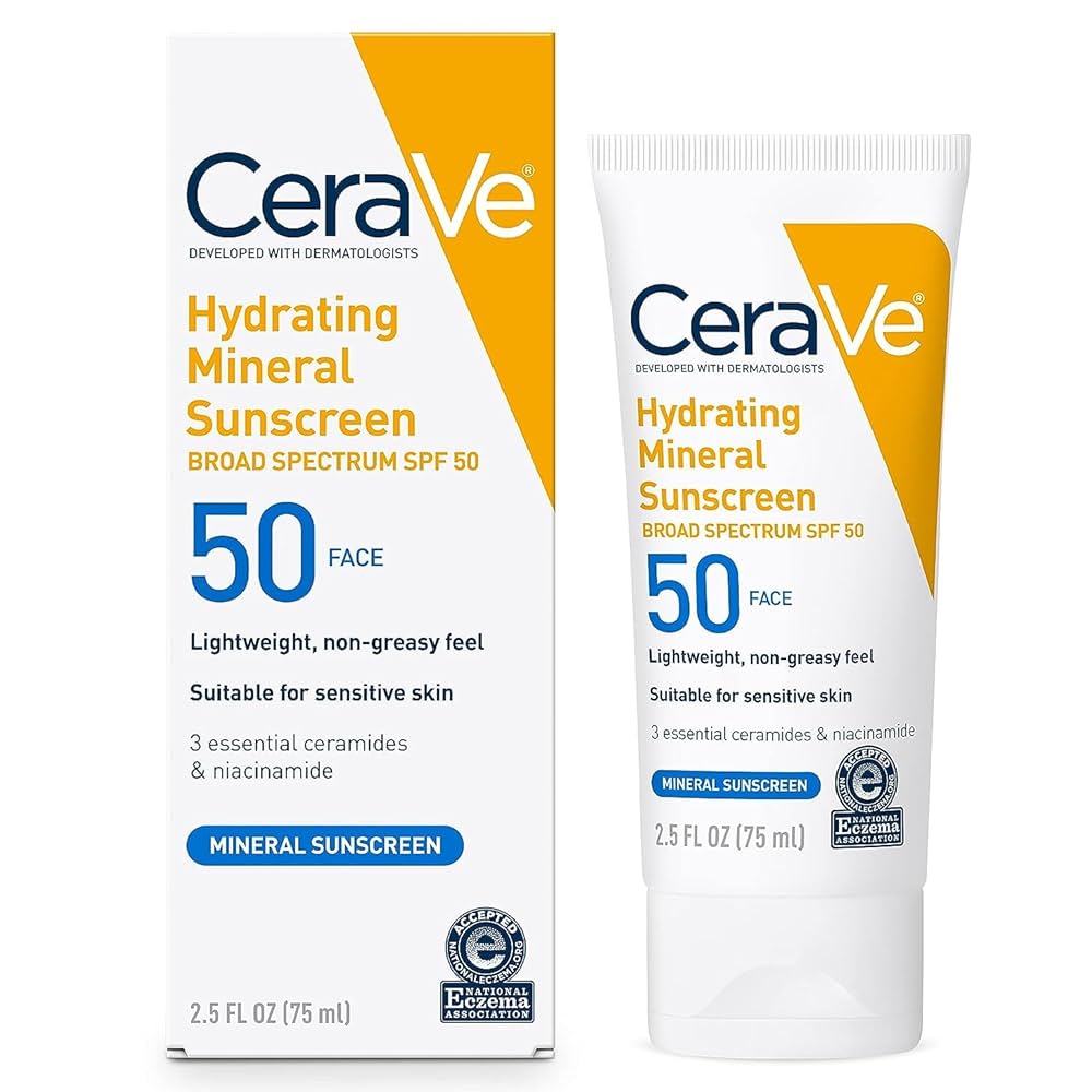 CeraVe hydrating mineral sunscreen packaging on a white background