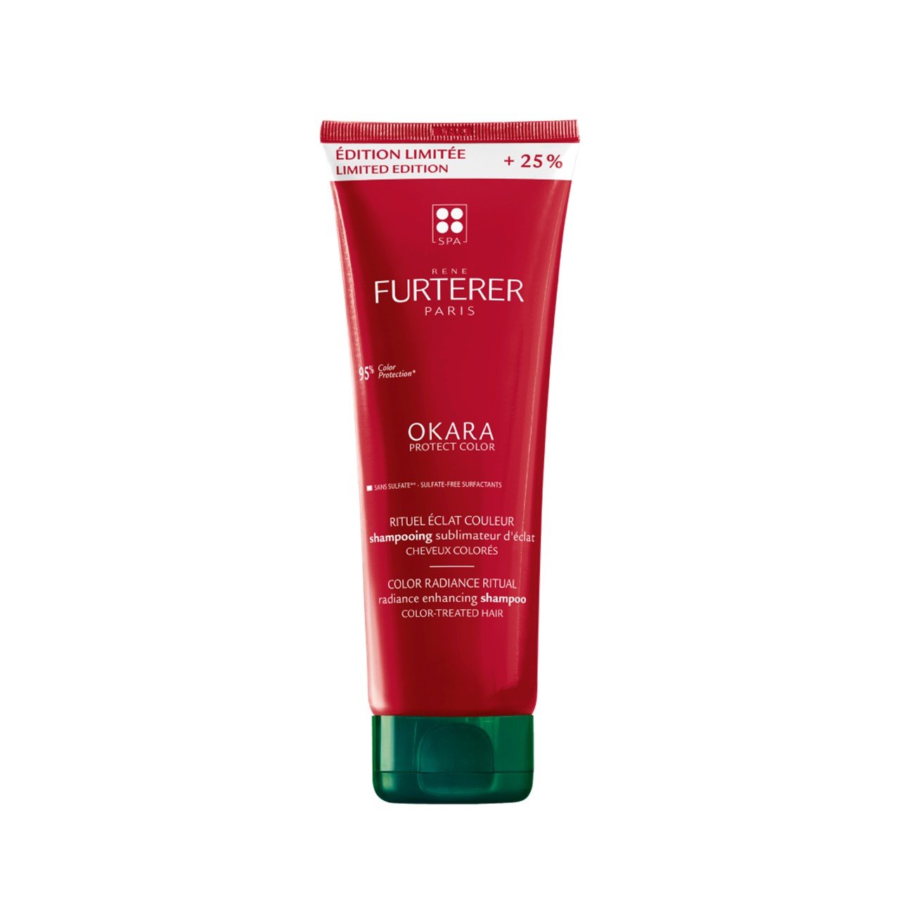 Red tube of Rene Furterer Okara product on a white background