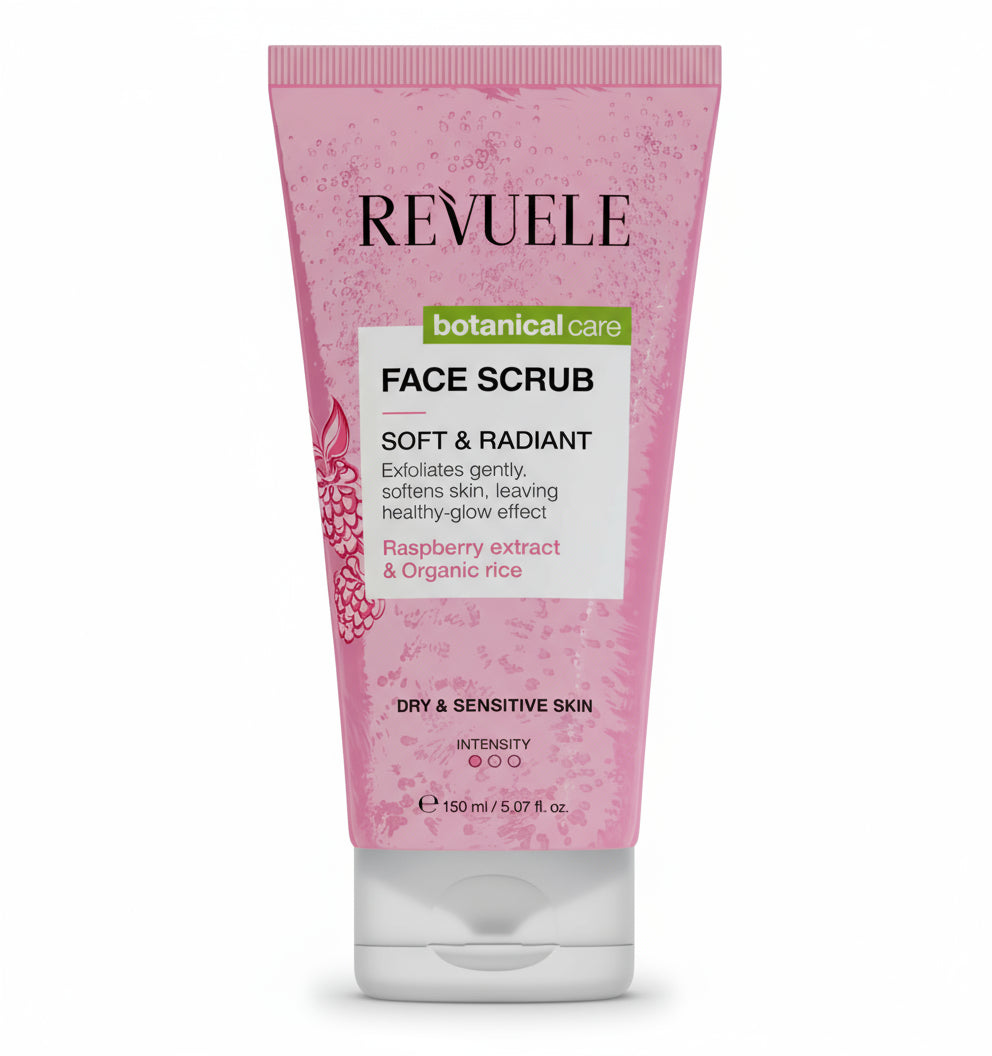 Revuele botanical care face scrub tube on a white background