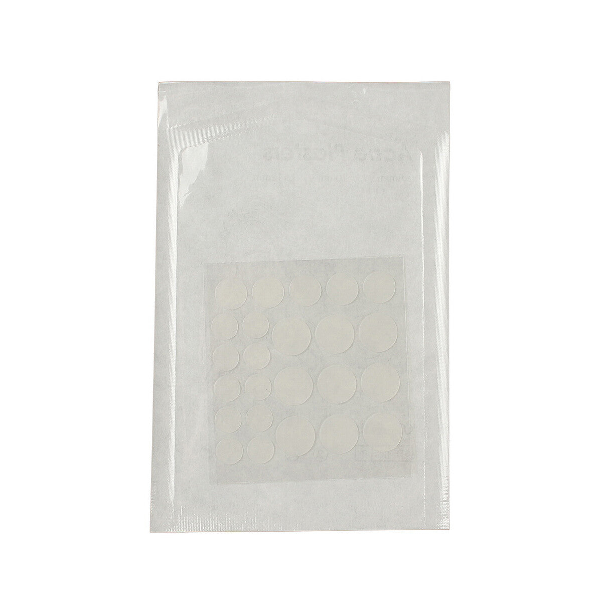 Clear plastic packaging with white circular items inside on a white background