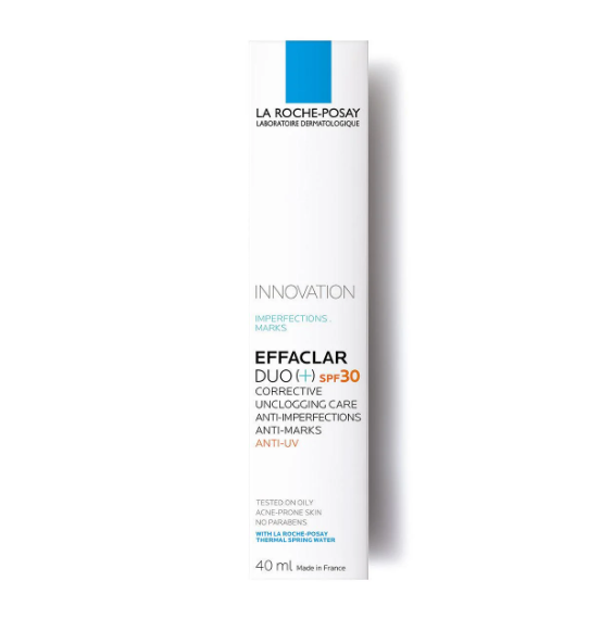La Roche-Posay Effaclar Duo+ SPF30 skincare product packaging on a white background