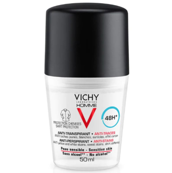 Vichy anti-perspirant deodorant bottle on a white background