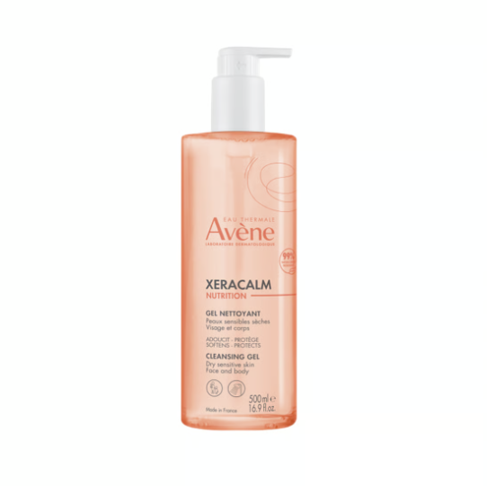 Avene Xeracalm cleansing gel bottle on a white background