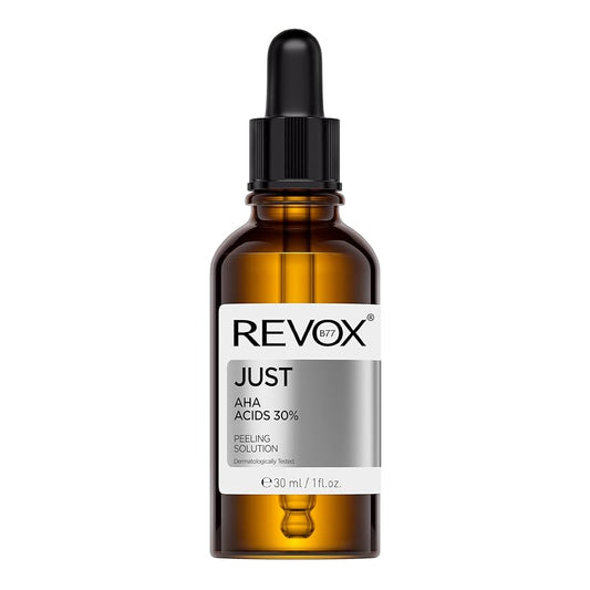 Brown Revox skincare serum bottle with dropper on a white background