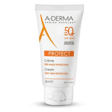 A-Derma sunscreen cream tube on a white background