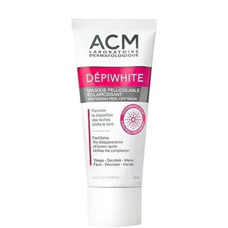 Tube of ACM Depiwhite whitening peel-off mask on a white background