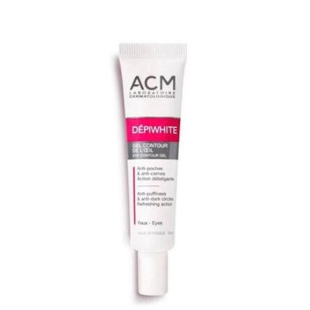 ACM Depivwhite eye cream tube on a white background