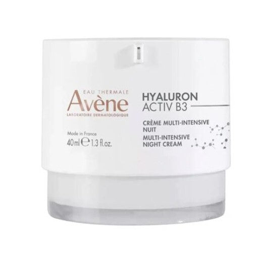Avene Hyaluron Activ B3 night cream jar on a white background
