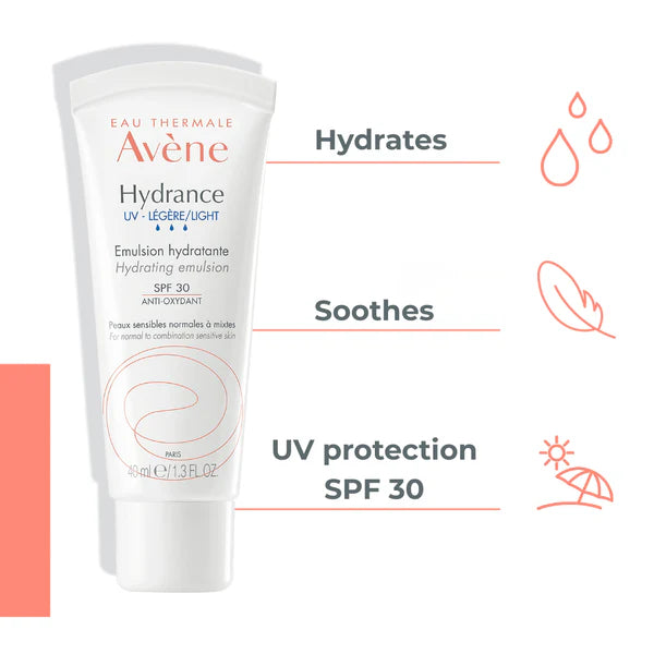 Avène Hydrance UV Light SPF 30 Emulsion And Avène Cleansing Foam Buy 1 Get 1 Pouch Bundle