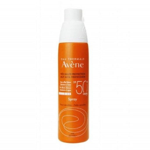 Avene sunscreen spray bottle on a white background