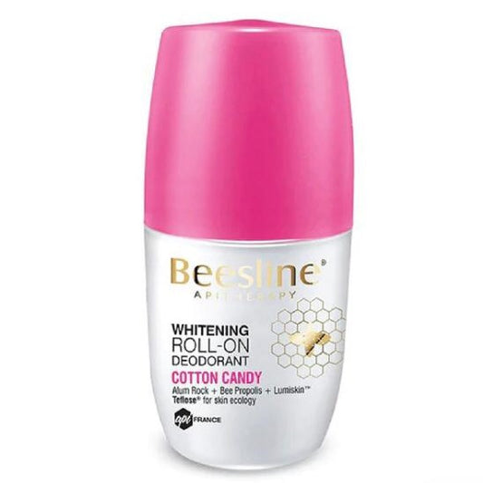 Beesline Whitening Roll-On Deodorant with pink cap on a white background