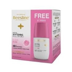 Beesline whitening mouthwash packaging with a free offer on a pink background