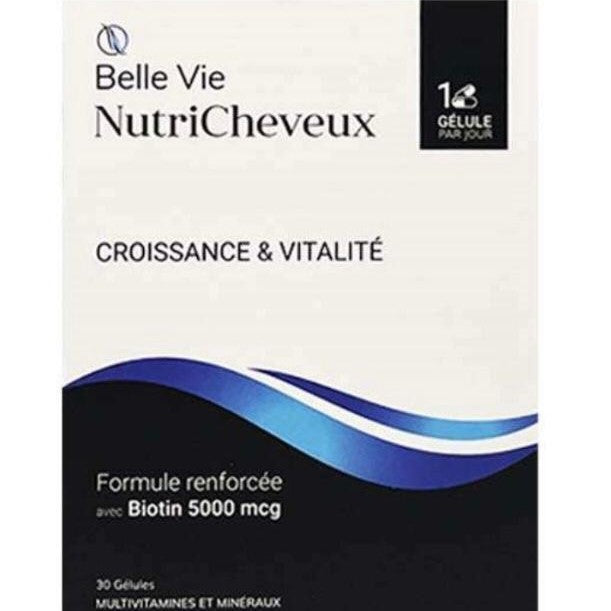 Belle Vie NutriCheveux supplement packaging with text and logo