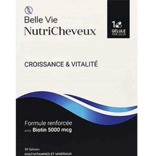 Belle Vie NutriCheveux supplement packaging with text and logo