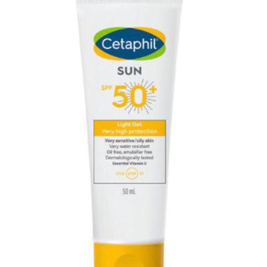 Cetaphil sunscreen tube with SPF 50 on a white background