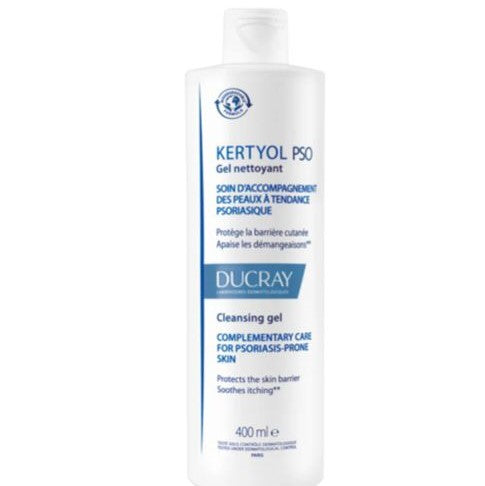 Kerytol Pso cleansing gel bottle by Ducray on a white background