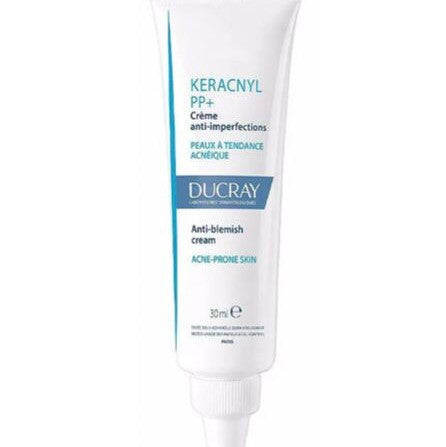 Tube of Ducray Keracnyl PP+ anti-blemish cream on a white background