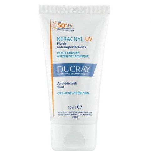 Ducray Keracnyl UV anti-blemish fluid packaging on a white background