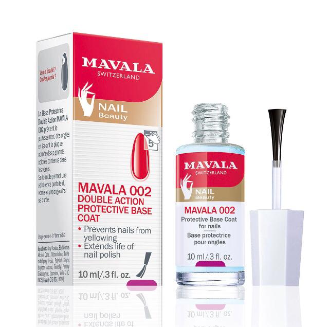 Mavala nail care product set including bottle, box, and applicator on a white background