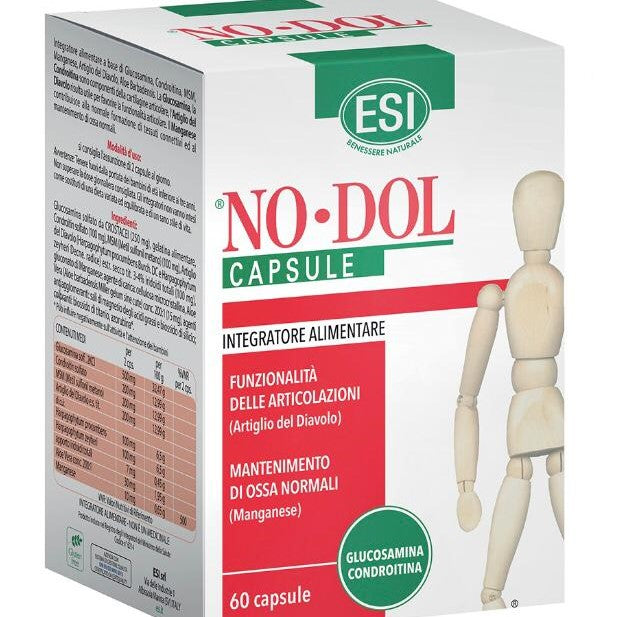 NO-DOL Capsule packaging with a wooden mannequin on a white background
