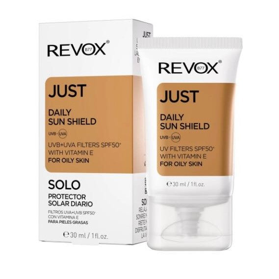 Revox Just Daily Sun Shield packaging and tube on a white background
