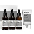 Revox skincare products including bottles and a tube on a white background
