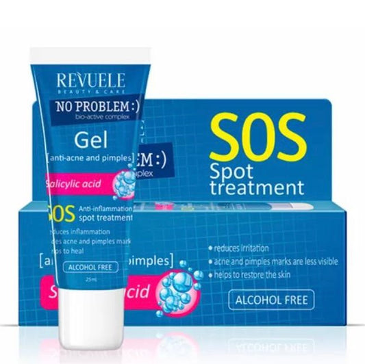 Revuele SOS Spot Treatment gel and packaging on a white background