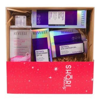Revuele skincare products in a box with a red card