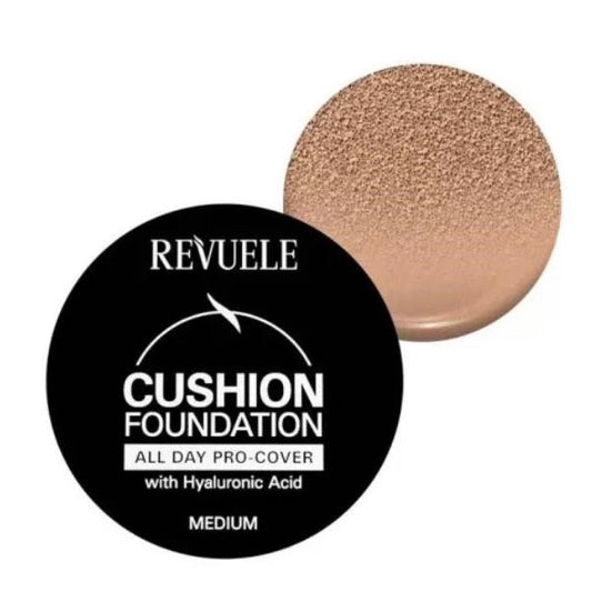 Revuele cushion foundation with black case on a white background