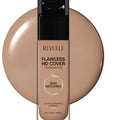 Revuele Flawless HD Cover foundation bottle with beige color swatch on a white background