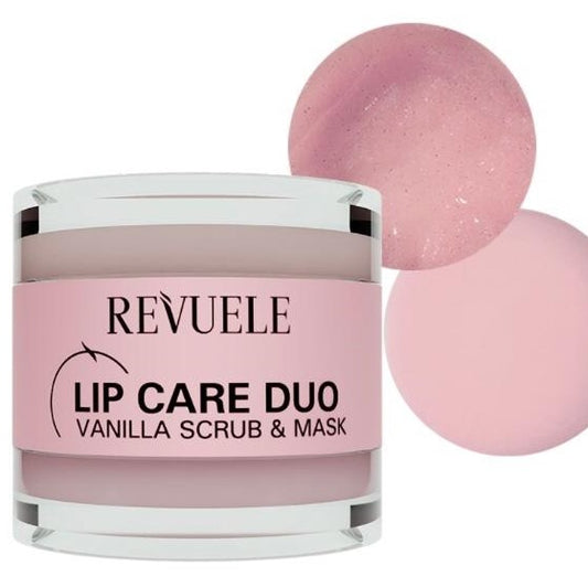 Revuele Lip Care Duo with lip scrub and mask on a white background