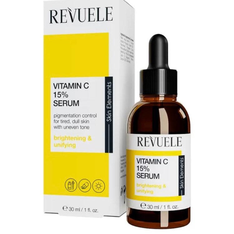 Revuele Vitamin C 15% Serum bottle and packaging on a white background