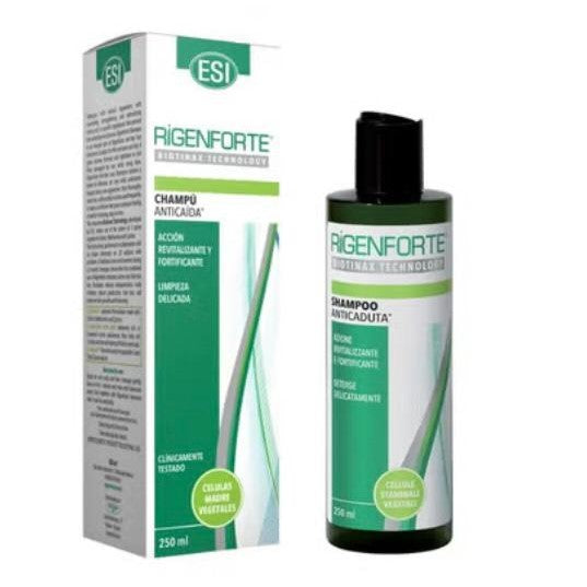 Rigenforte shampoo bottle and packaging on a white background