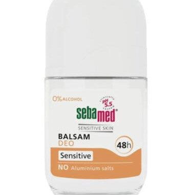 Sebamed balsam deo bottle on a white background
