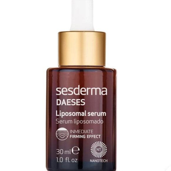 Sesderma DAESES liposomal serum bottle with gold cap on a white background