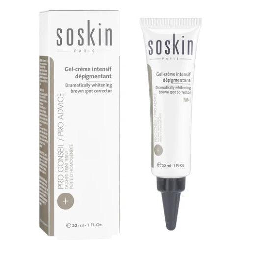 Soskin gel-creme intensif depigmentant with packaging on a white background