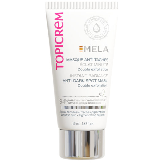 Topicrem Mela anti-dark spot mask tube on a white background