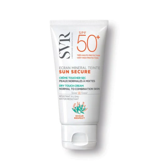 Tube of SVR Sun Secure sunscreen cream on a white background