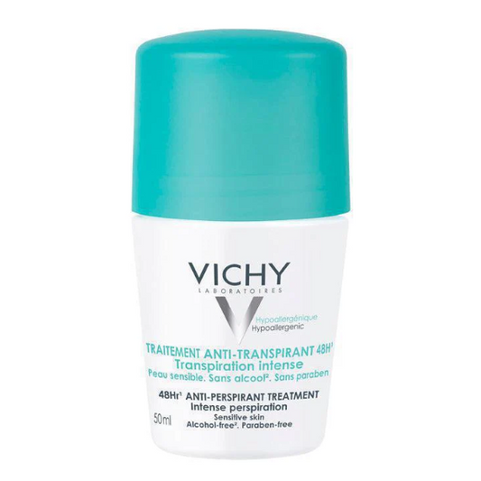 Vichy anti-perspirant roll-on bottle on a white background