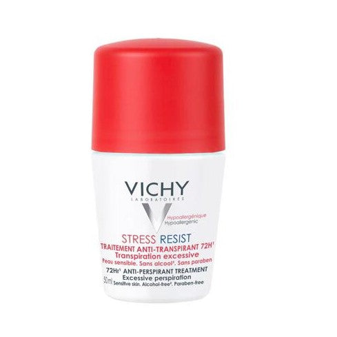 Vichy Stress Resist anti-perspirant roll-on with red cap on a white background