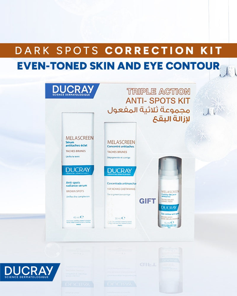 Ducray dark spots correction kit with packaging and product on a white background
