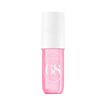 Pink bottle with white cap on a white background