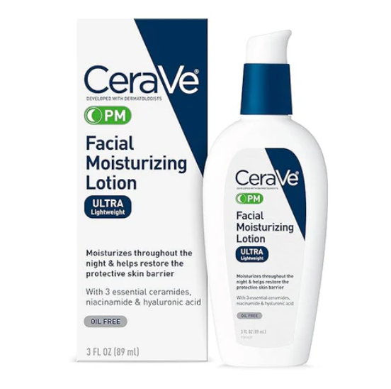 CeraVe Facial Moisturizing Lotion PM bottle and packaging on a white background