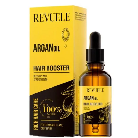 Revuele Argan Oil Hair Booster bottle and packaging on a white background