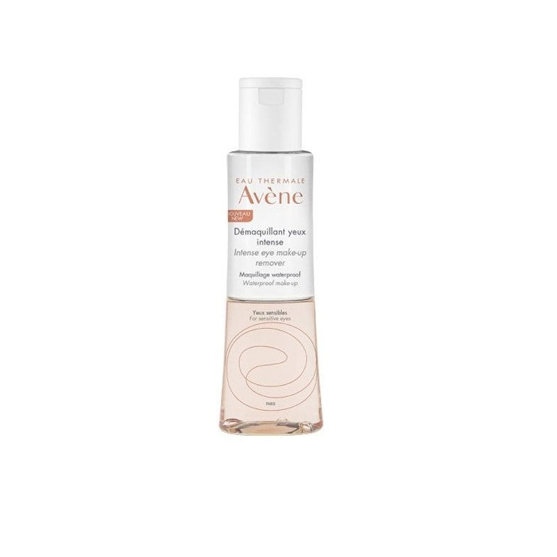 Avene eye makeup remover bottle on a white background
