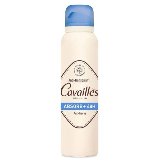 Cavailles deodorant spray bottle with blue cap on a white background