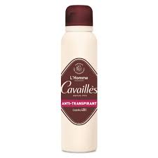 Anti-transpirant spray bottle with Cavallès branding on a white background