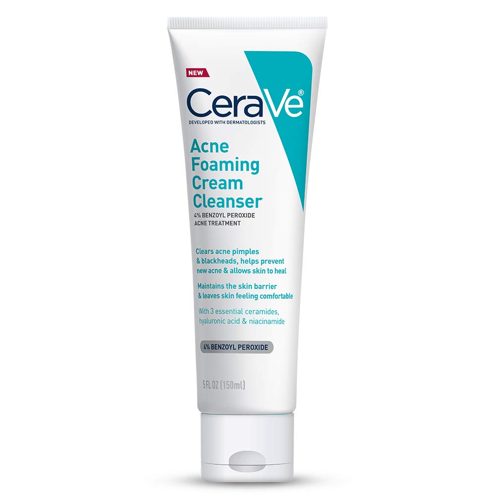 CeraVe Acne Foaming Cream Cleanser tube on a white background